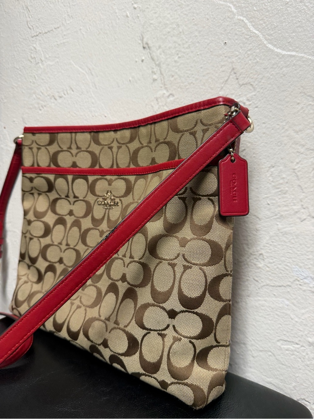Coach Signature Canvas File Crossbody Bag in Khaki/Classic Red, model F36378 - Picture 2 of 13